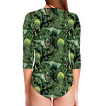 T-Rex Dinosaur And Jurassic Plants Print Long Sleeve Swimsuit