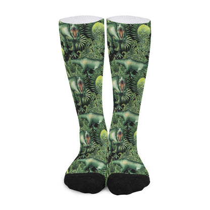 T-Rex Dinosaur And Jurassic Plants Print Long Socks