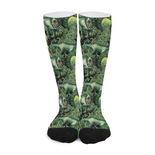 T-Rex Dinosaur And Jurassic Plants Print Long Socks