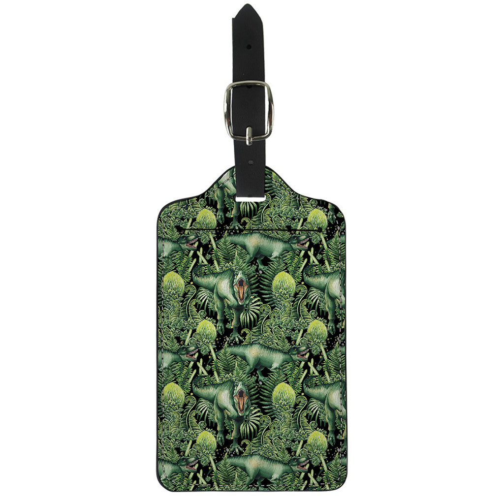 T-Rex Dinosaur And Jurassic Plants Print Luggage Tag