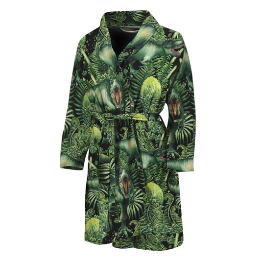 T-Rex Dinosaur And Jurassic Plants Print Men's Bathrobe
