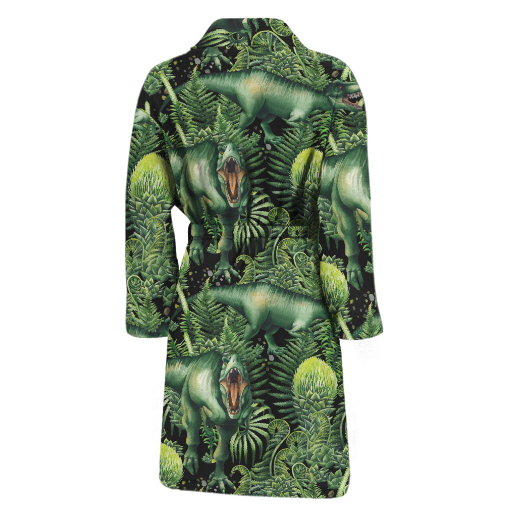T-Rex Dinosaur And Jurassic Plants Print Men's Bathrobe