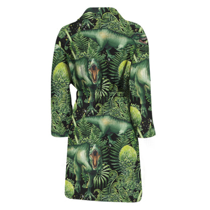T-Rex Dinosaur And Jurassic Plants Print Men's Bathrobe