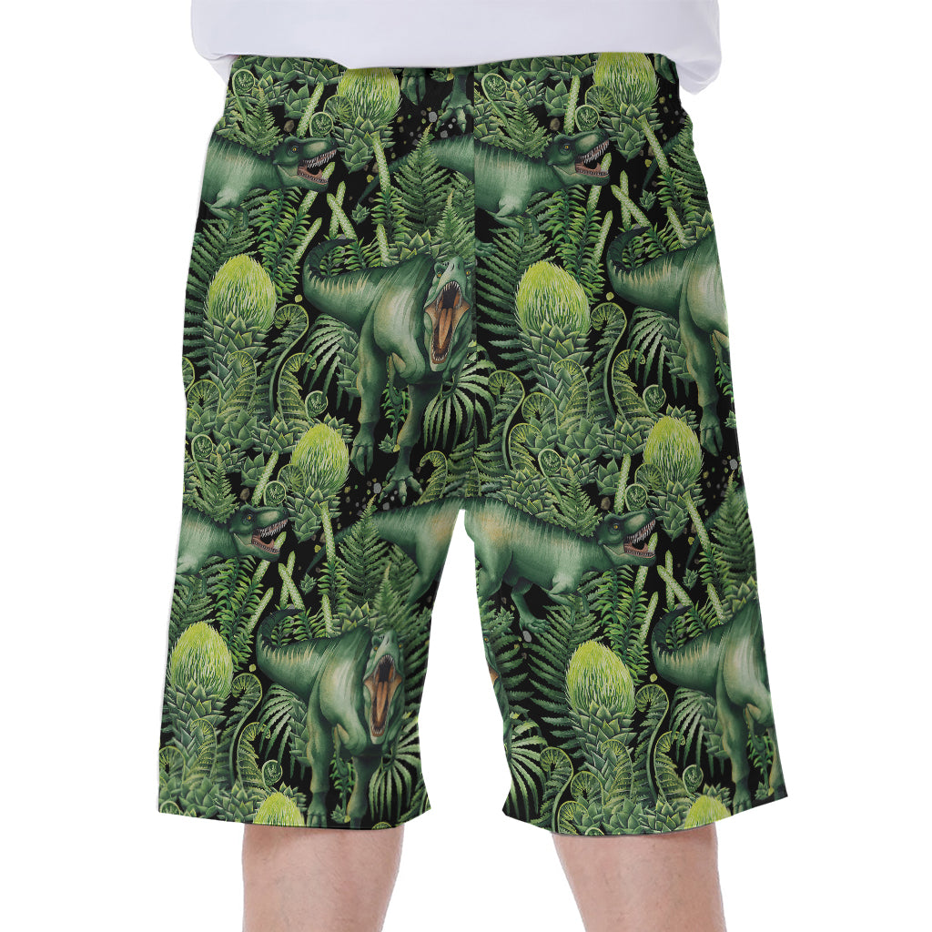 T-Rex Dinosaur And Jurassic Plants Print Men's Beach Shorts