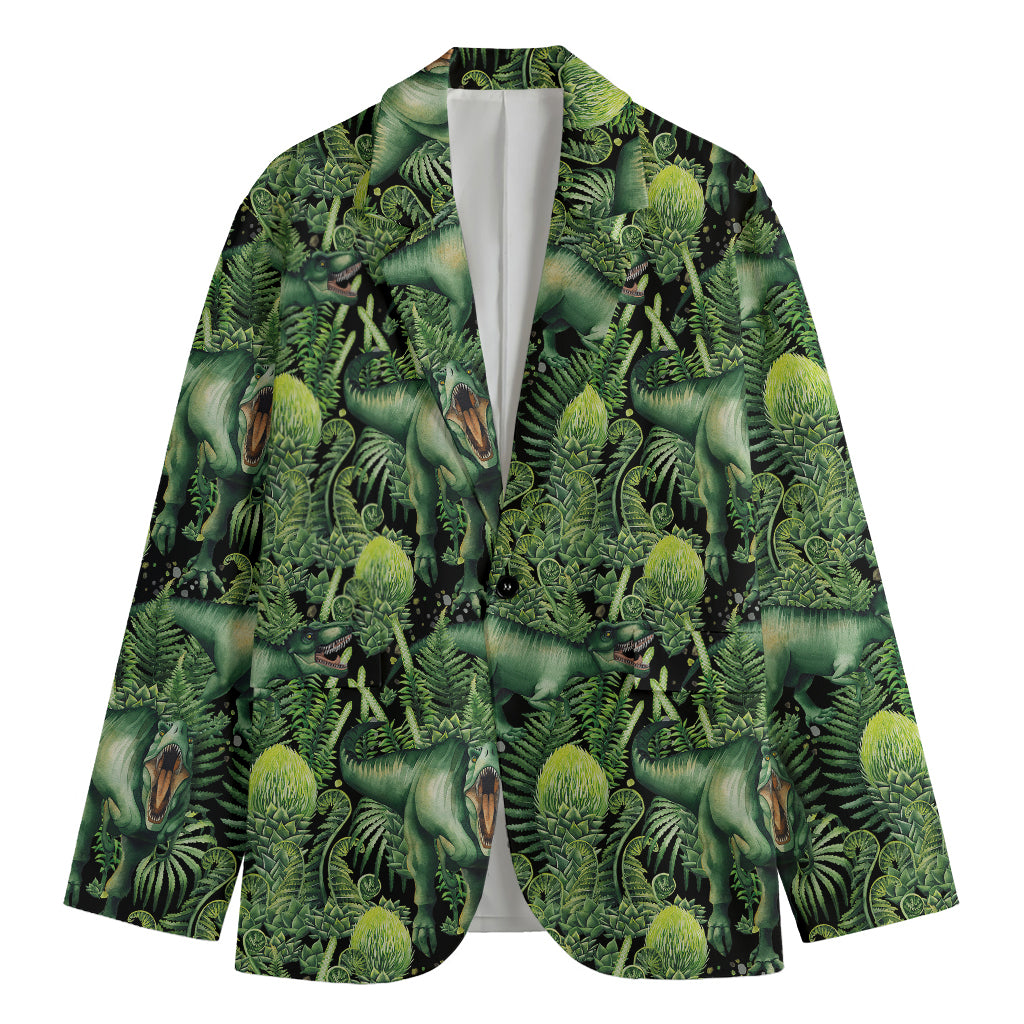 T-Rex Dinosaur And Jurassic Plants Print Men's Blazer