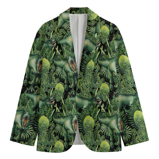 T-Rex Dinosaur And Jurassic Plants Print Men's Blazer