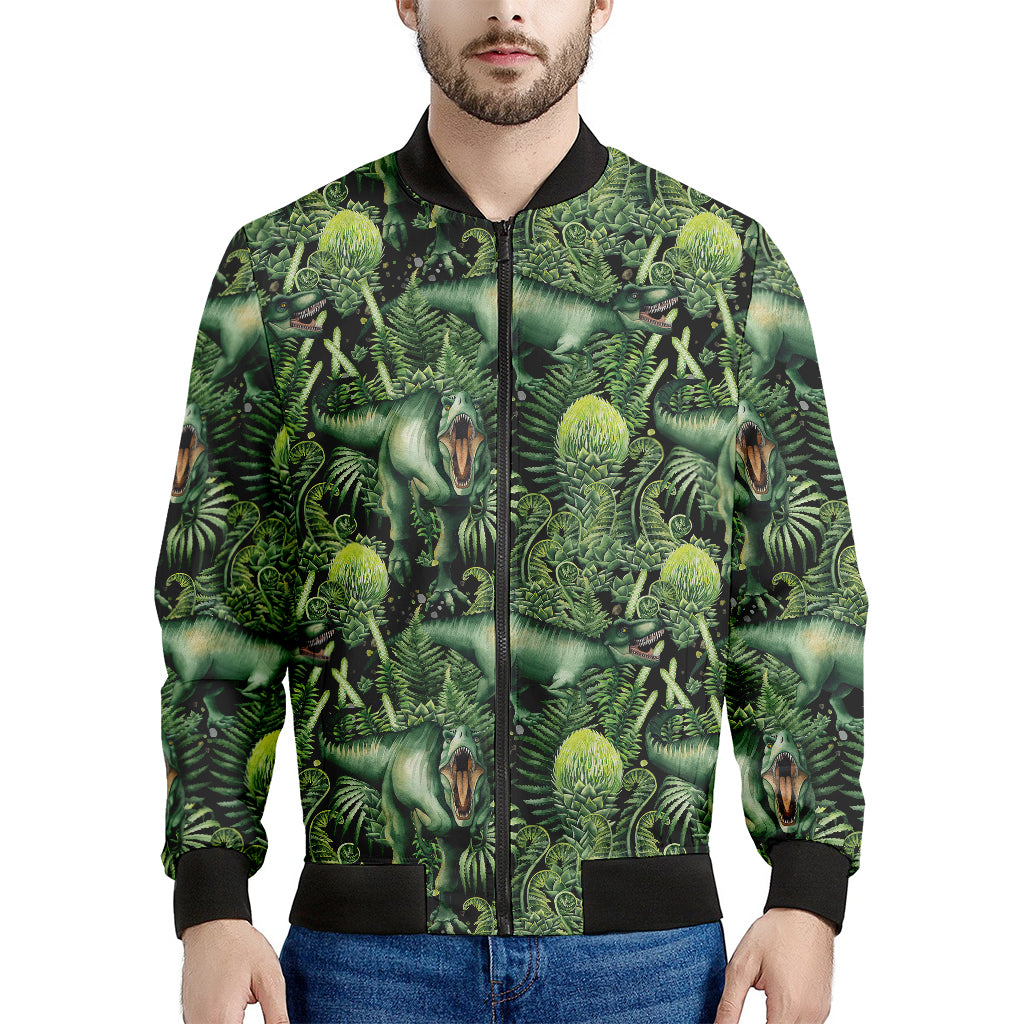 T-Rex Dinosaur And Jurassic Plants Print Men's Bomber Jacket