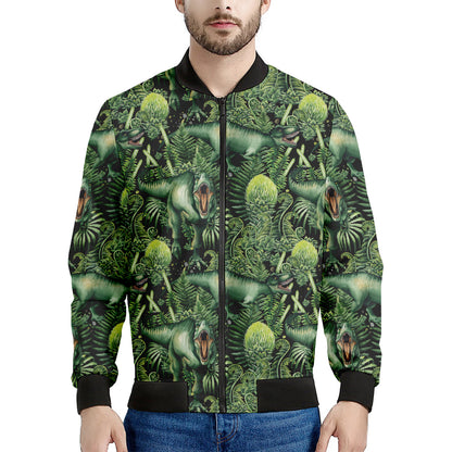 T-Rex Dinosaur And Jurassic Plants Print Men's Bomber Jacket