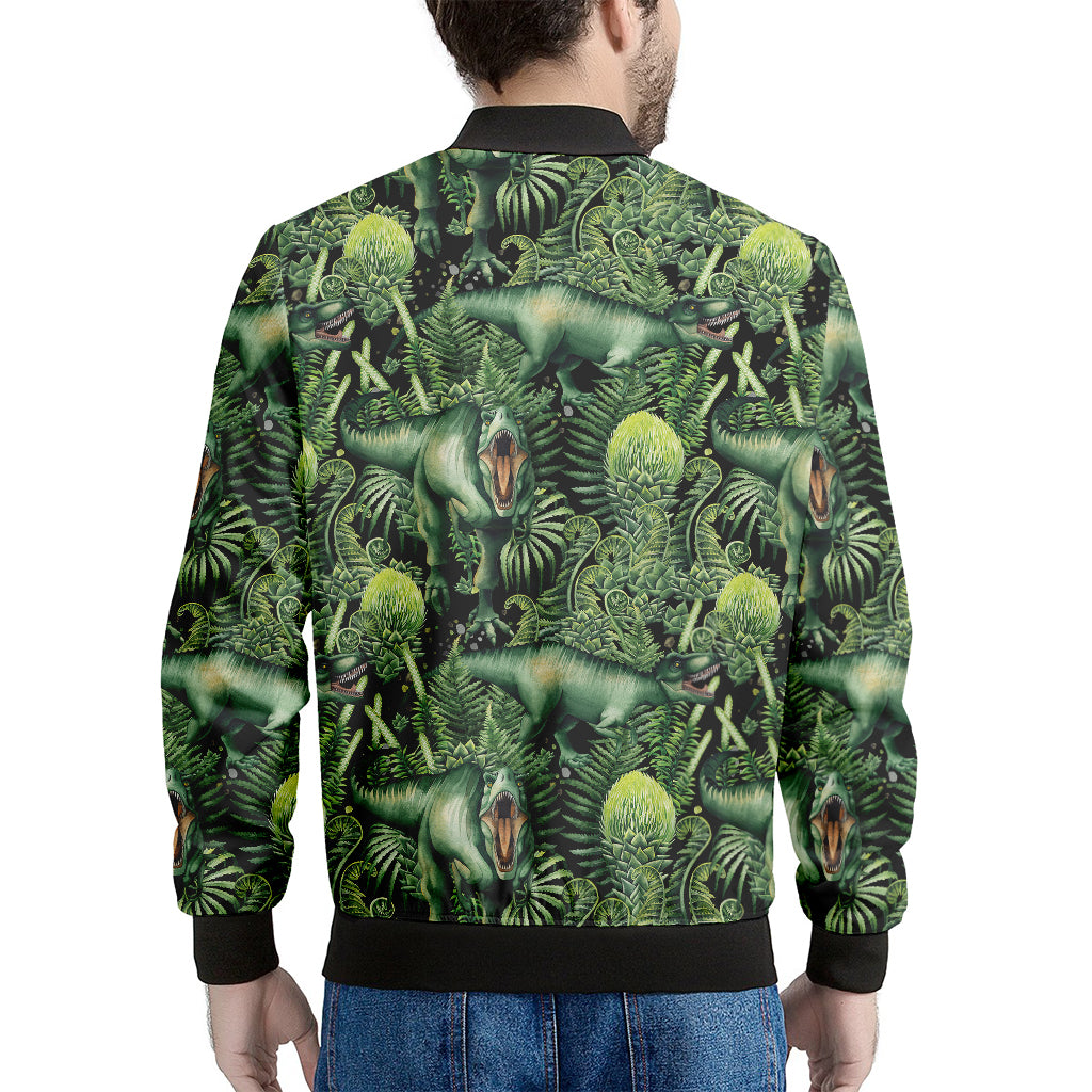 T-Rex Dinosaur And Jurassic Plants Print Men's Bomber Jacket