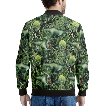 T-Rex Dinosaur And Jurassic Plants Print Men's Bomber Jacket