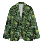 T-Rex Dinosaur And Jurassic Plants Print Men's Cotton Blazer
