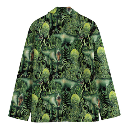 T-Rex Dinosaur And Jurassic Plants Print Men's Cotton Blazer