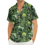 T-Rex Dinosaur And Jurassic Plants Print Men's Deep V-Neck Shirt