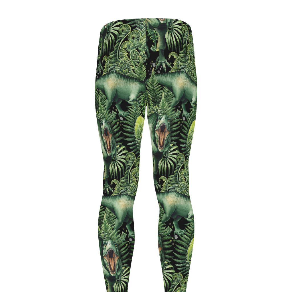T-Rex Dinosaur And Jurassic Plants Print Men's leggings