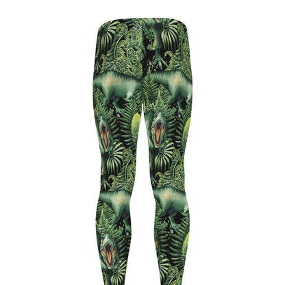 T-Rex Dinosaur And Jurassic Plants Print Men's leggings