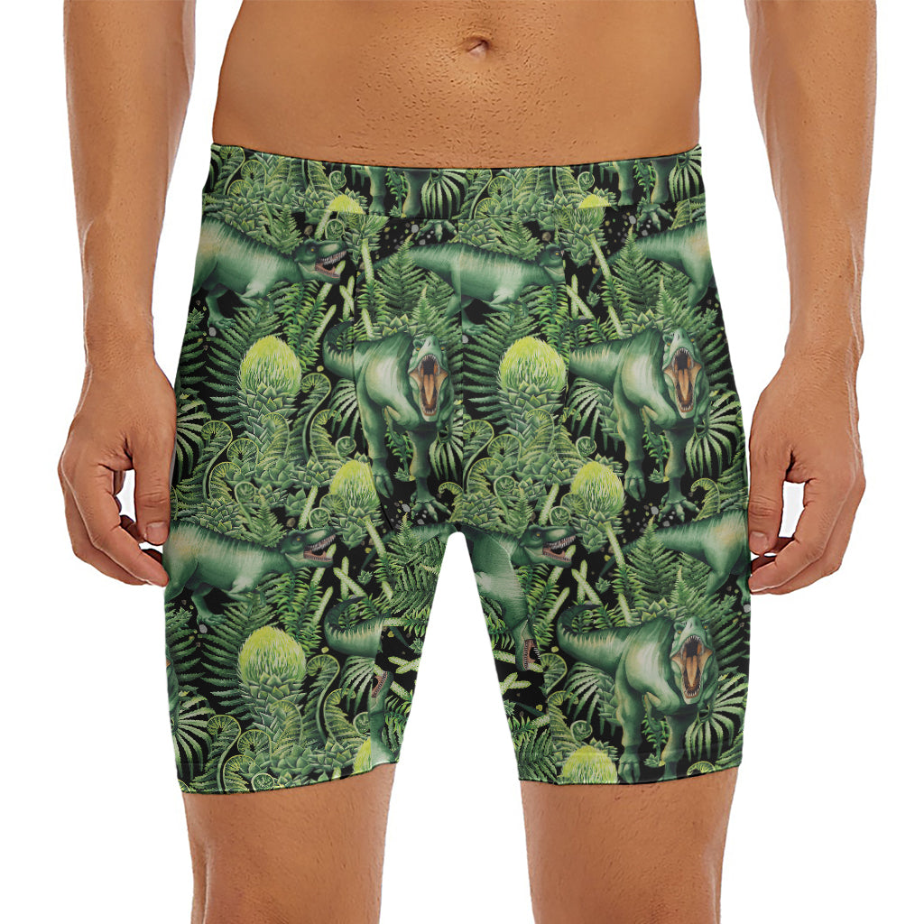 T-Rex Dinosaur And Jurassic Plants Print Men's Long Boxer Briefs
