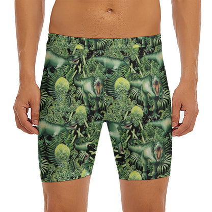 T-Rex Dinosaur And Jurassic Plants Print Men's Long Boxer Briefs