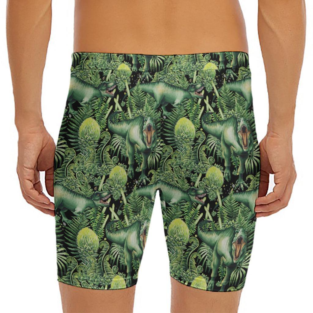 T-Rex Dinosaur And Jurassic Plants Print Men's Long Boxer Briefs