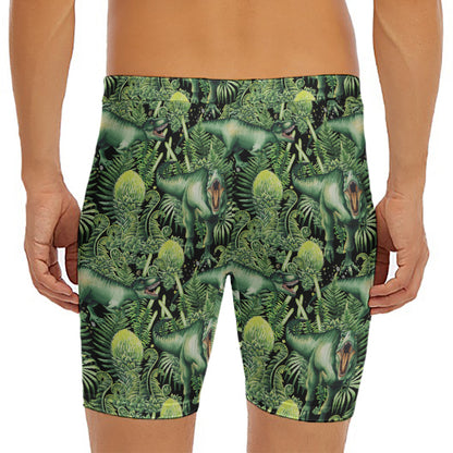 T-Rex Dinosaur And Jurassic Plants Print Men's Long Boxer Briefs