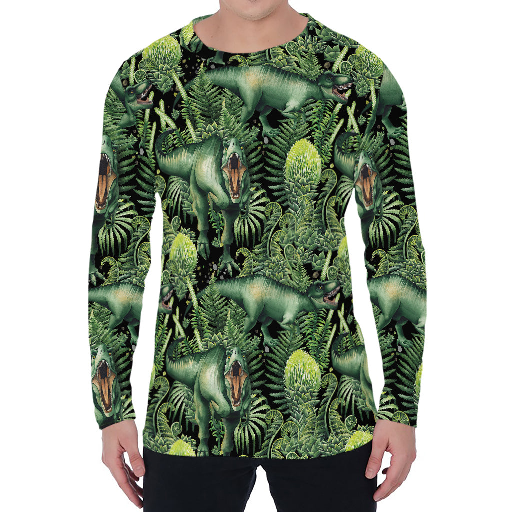 T-Rex Dinosaur And Jurassic Plants Print Men's Long Sleeve T-Shirt