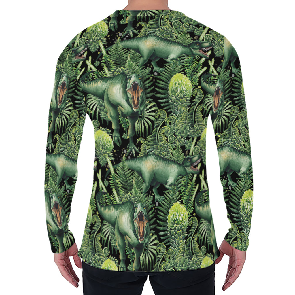T-Rex Dinosaur And Jurassic Plants Print Men's Long Sleeve T-Shirt