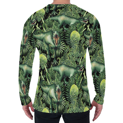 T-Rex Dinosaur And Jurassic Plants Print Men's Long Sleeve T-Shirt