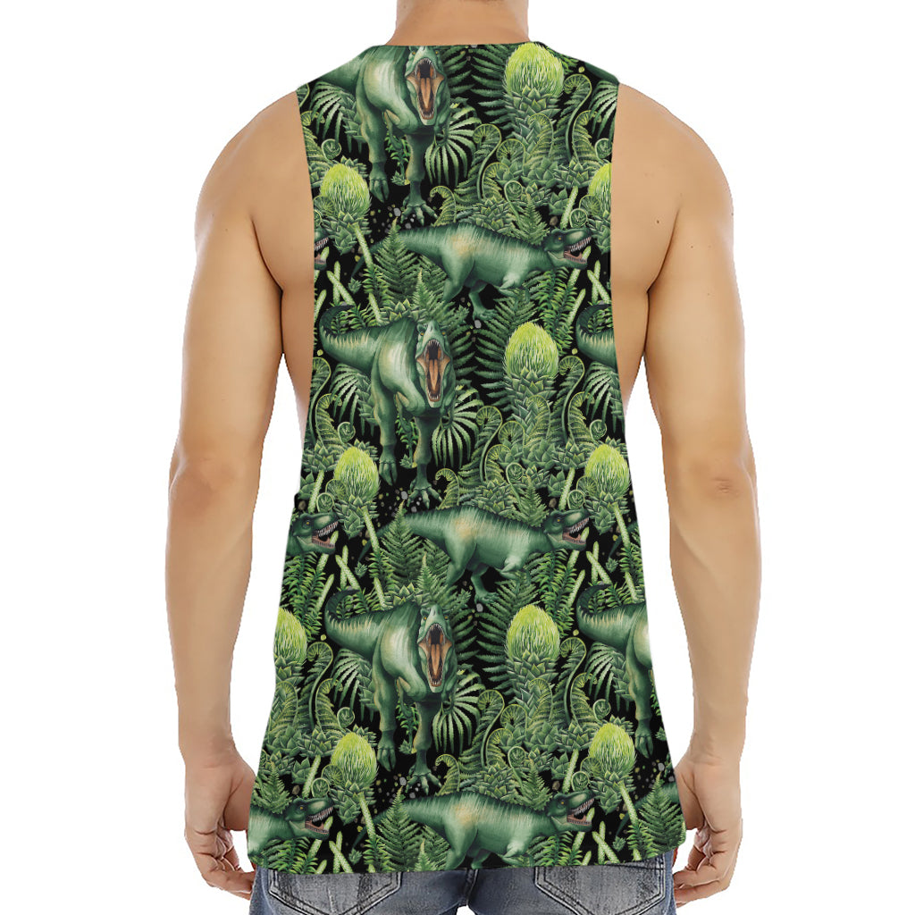 T-Rex Dinosaur And Jurassic Plants Print Men's Muscle Tank Top