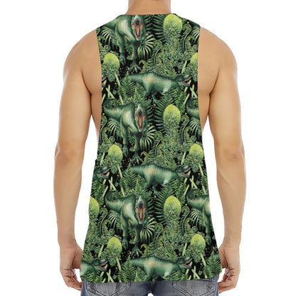 T-Rex Dinosaur And Jurassic Plants Print Men's Muscle Tank Top