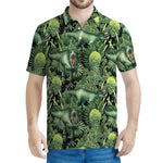 T-Rex Dinosaur And Jurassic Plants Print Men's Polo Shirt