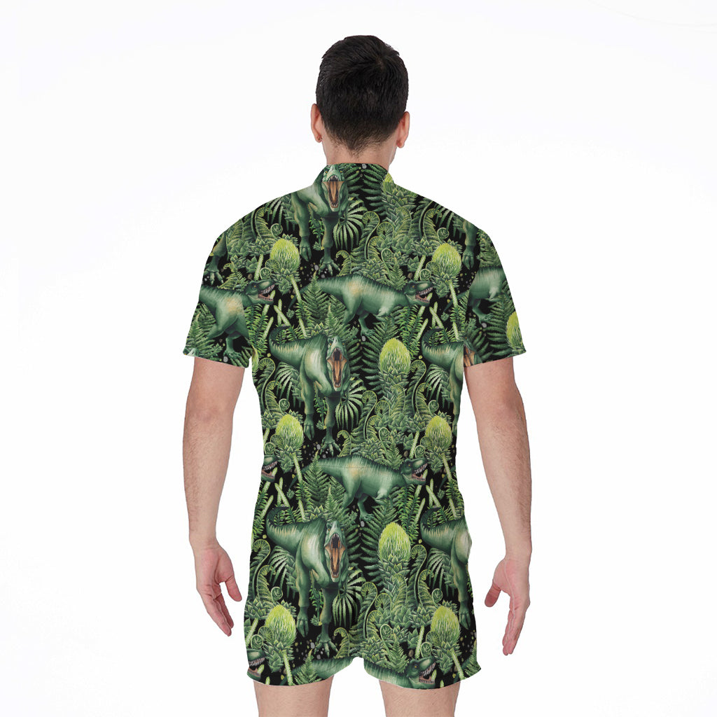 T-Rex Dinosaur And Jurassic Plants Print Men's Rompers