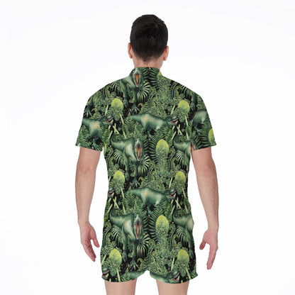 T-Rex Dinosaur And Jurassic Plants Print Men's Rompers