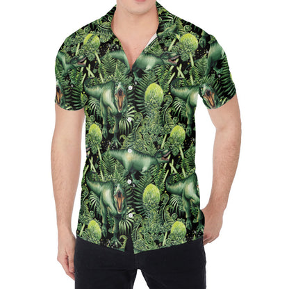 T-Rex Dinosaur And Jurassic Plants Print Men's Shirt