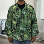 T-Rex Dinosaur And Jurassic Plants Print Men's Shirt Jacket