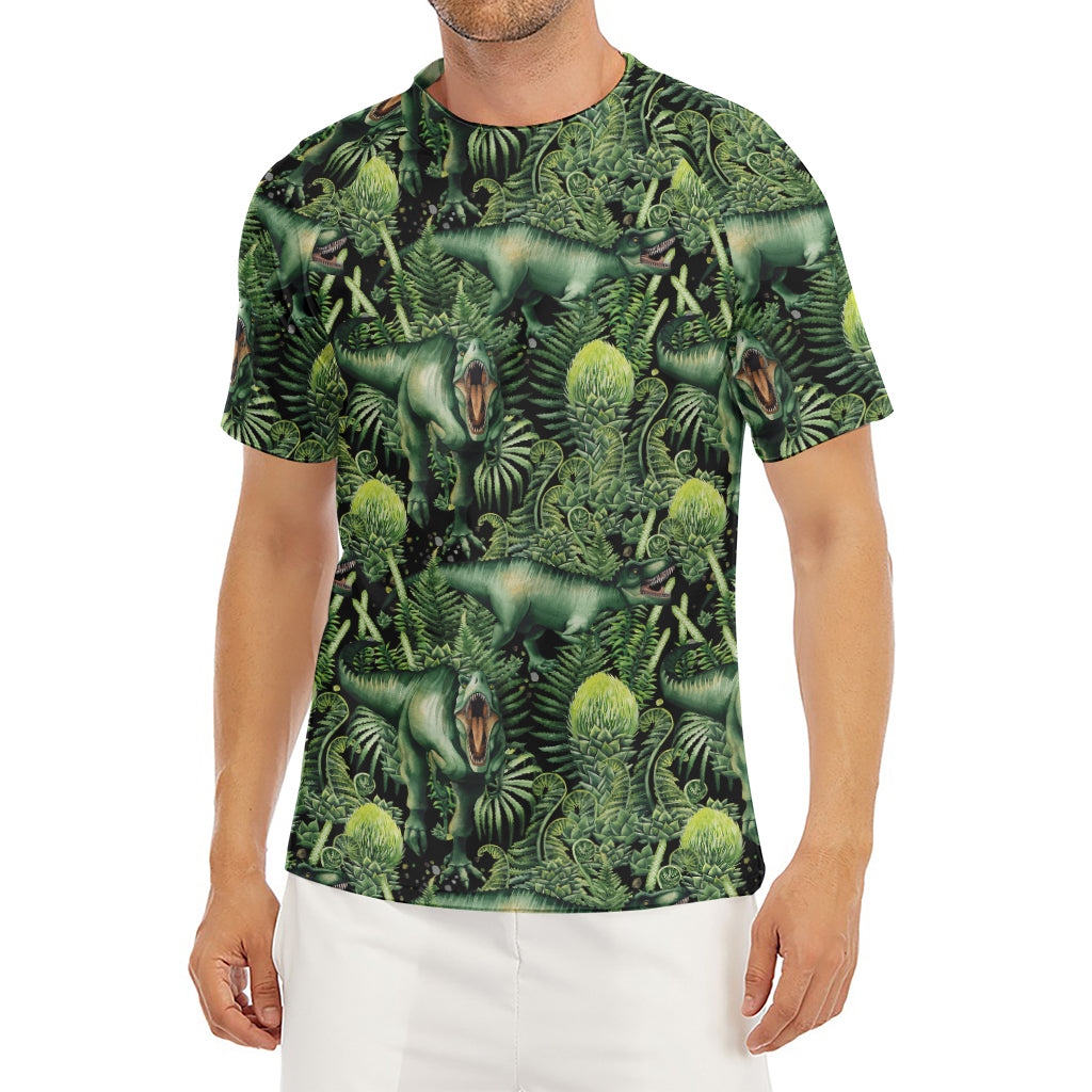T-Rex Dinosaur And Jurassic Plants Print Men's Short Sleeve Rash Guard