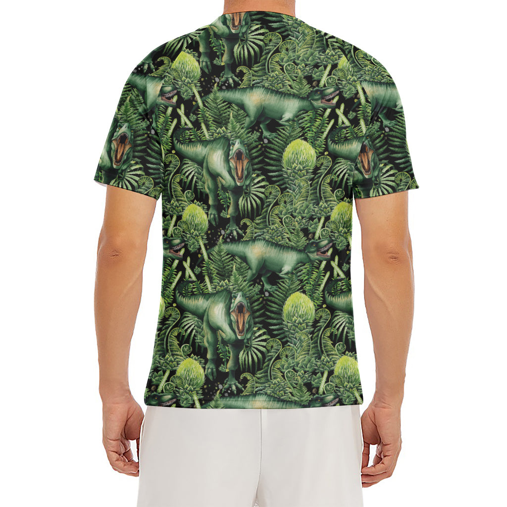 T-Rex Dinosaur And Jurassic Plants Print Men's Short Sleeve Rash Guard