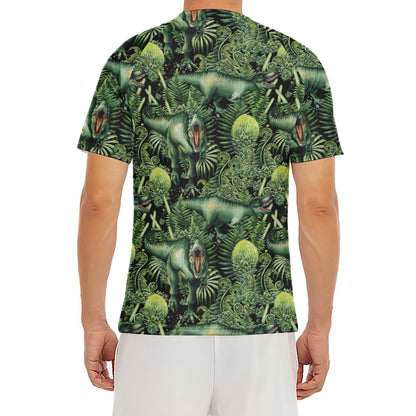 T-Rex Dinosaur And Jurassic Plants Print Men's Short Sleeve Rash Guard