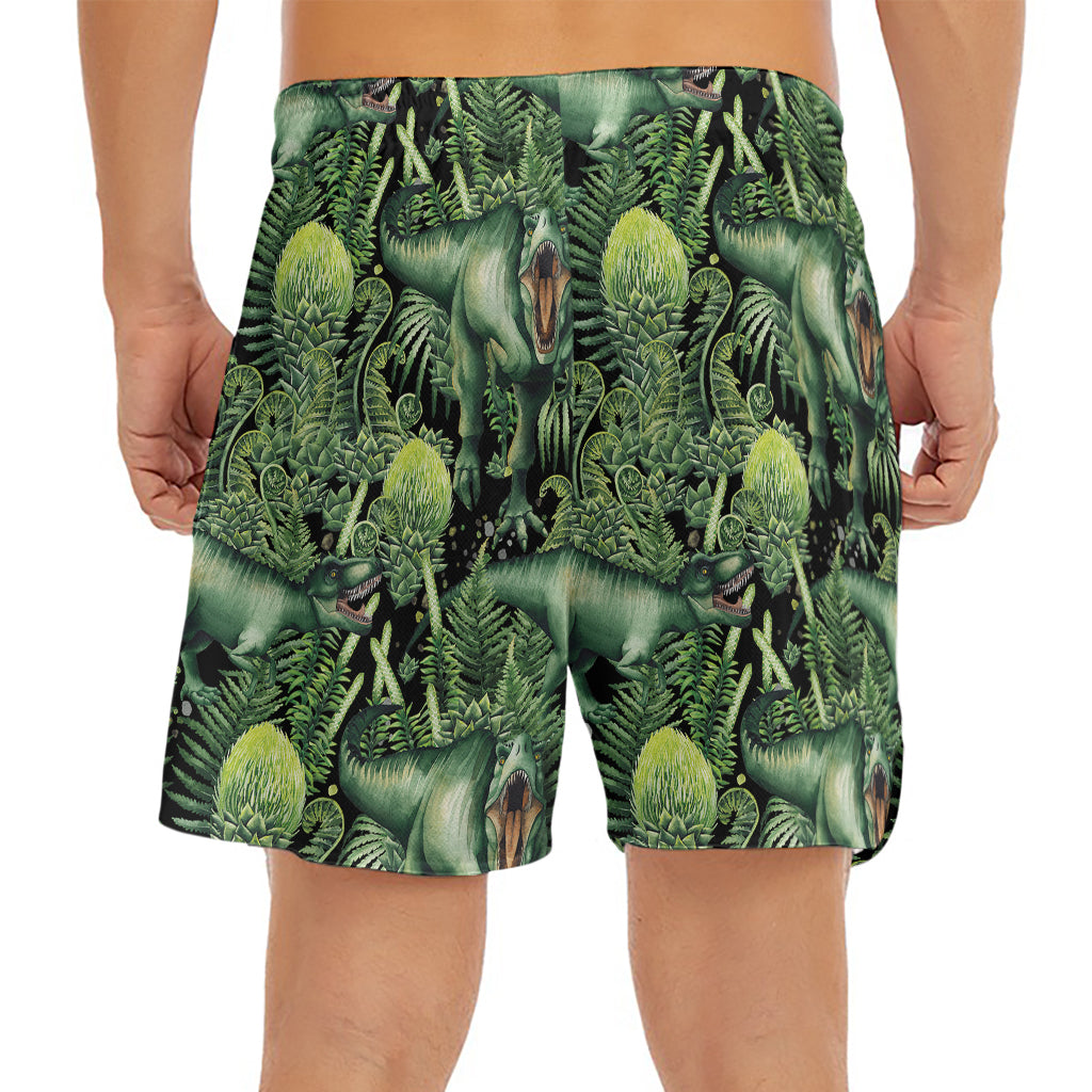 T-Rex Dinosaur And Jurassic Plants Print Men's Split Running Shorts