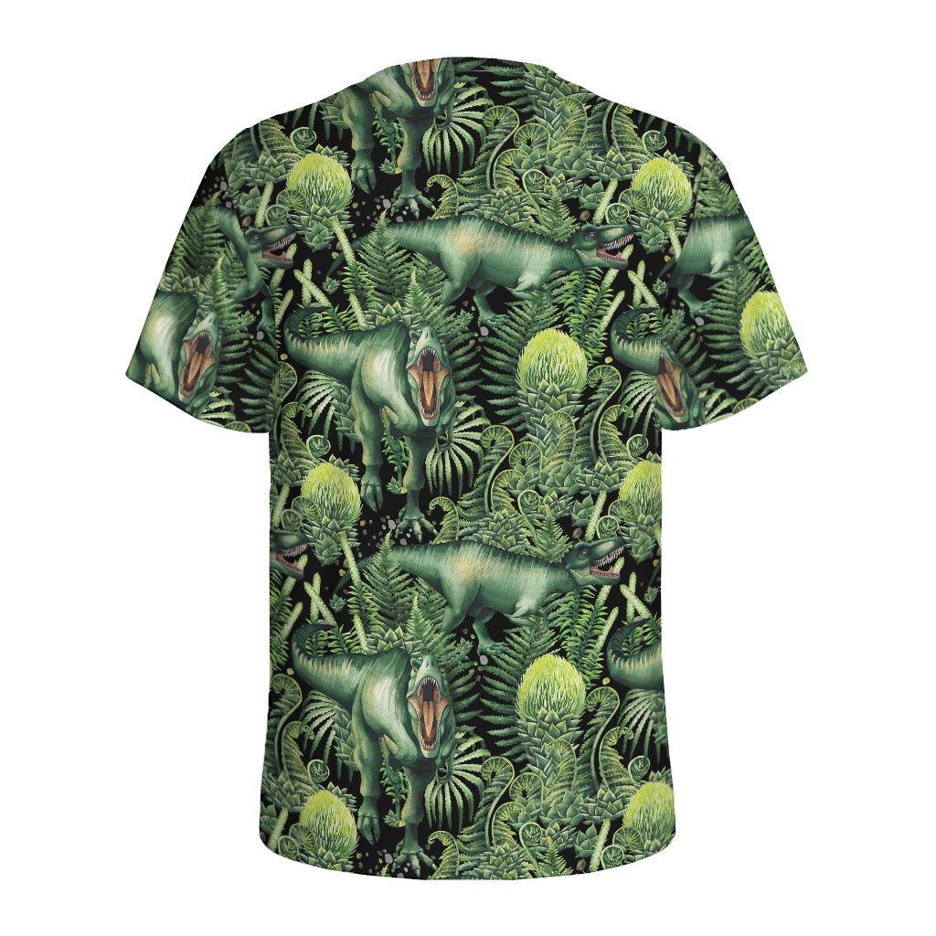 T-Rex Dinosaur And Jurassic Plants Print Men's Sports T-Shirt
