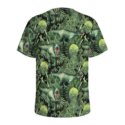 T-Rex Dinosaur And Jurassic Plants Print Men's Sports T-Shirt