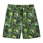 T-Rex Dinosaur And Jurassic Plants Print Men's Swim Trunks