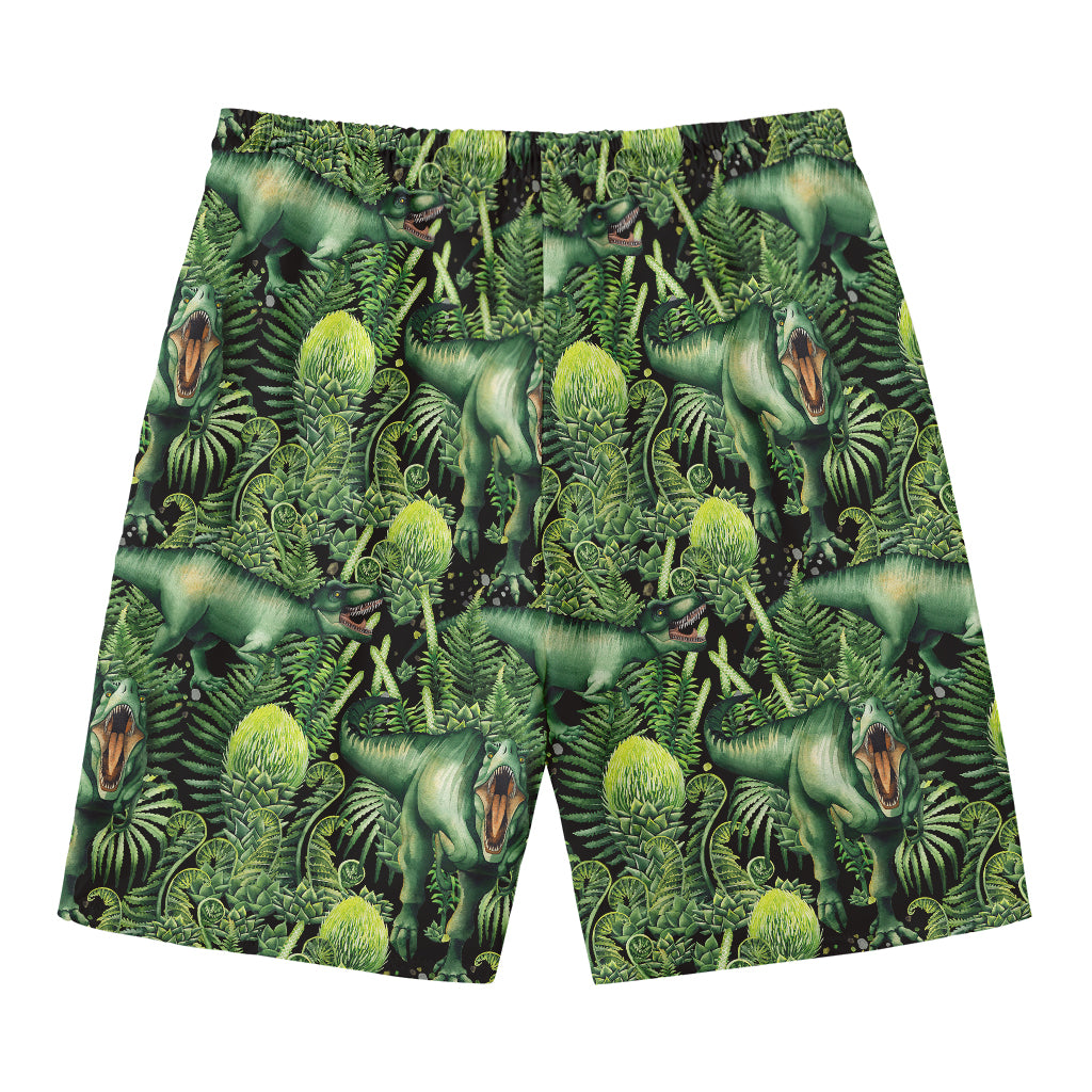 T-Rex Dinosaur And Jurassic Plants Print Men's Swim Trunks