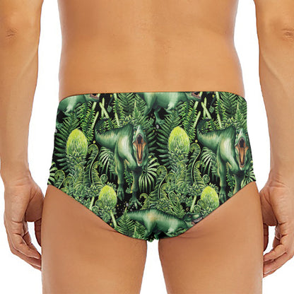 T-Rex Dinosaur And Jurassic Plants Print Men's Triangle Swim Briefs