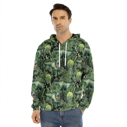 T-Rex Dinosaur And Jurassic Plants Print Men's Velvet Pullover Hoodie