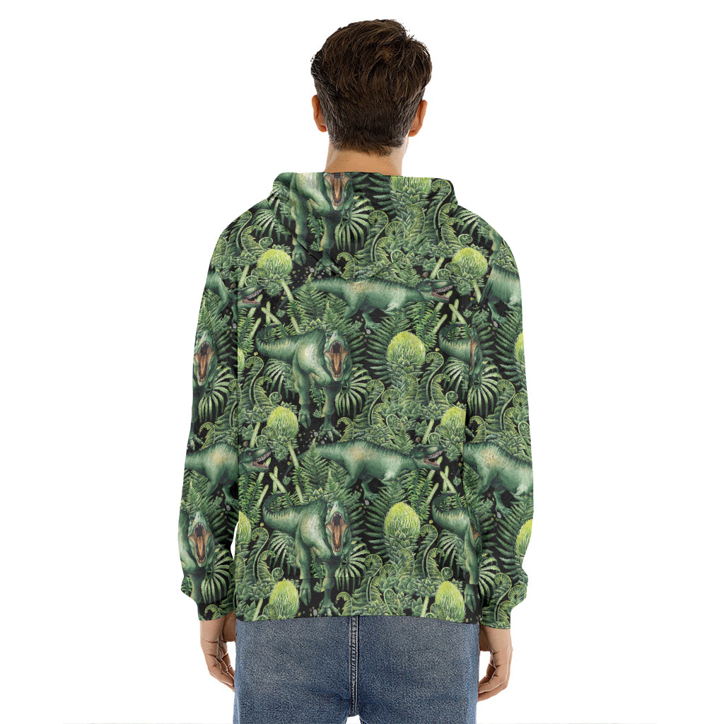 T-Rex Dinosaur And Jurassic Plants Print Men's Velvet Pullover Hoodie