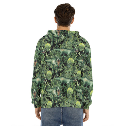 T-Rex Dinosaur And Jurassic Plants Print Men's Velvet Pullover Hoodie