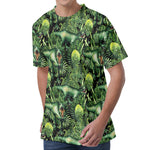T-Rex Dinosaur And Jurassic Plants Print Men's Velvet T-Shirt