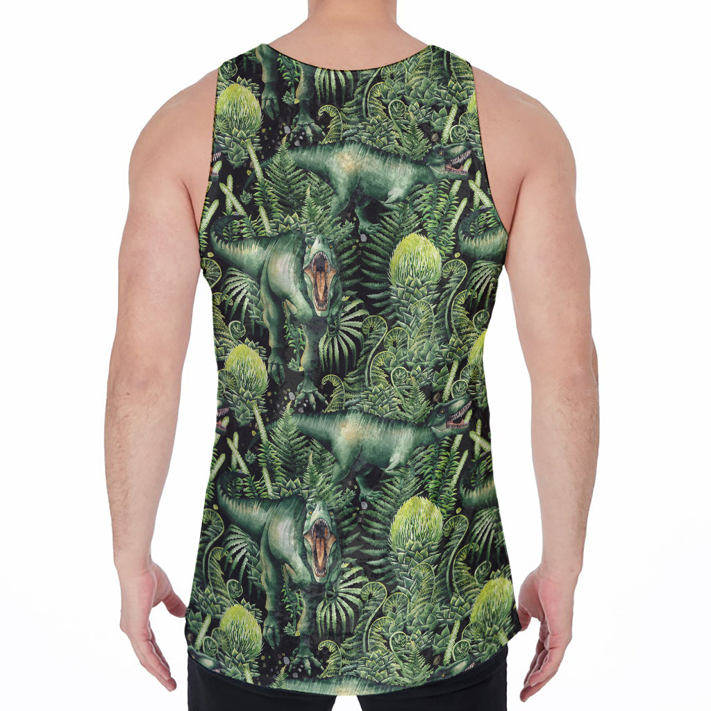 T-Rex Dinosaur And Jurassic Plants Print Men's Velvet Tank Top