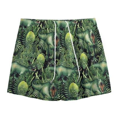 T-Rex Dinosaur And Jurassic Plants Print Mesh Shorts