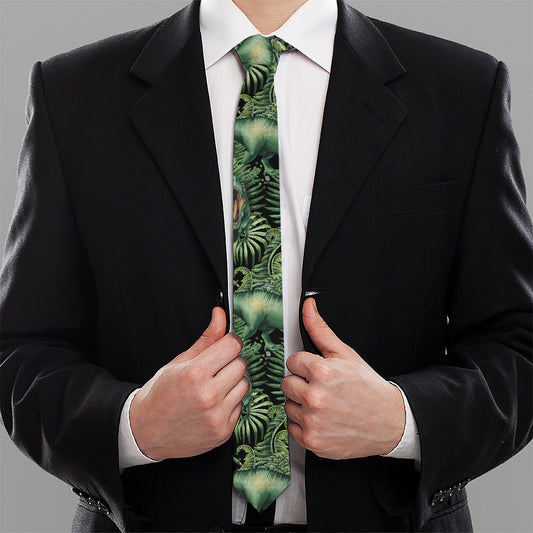 T-Rex Dinosaur And Jurassic Plants Print Necktie