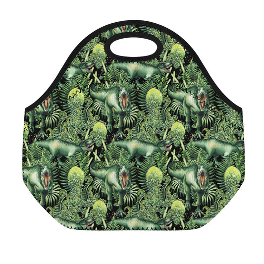 T-Rex Dinosaur And Jurassic Plants Print Neoprene Lunch Bag